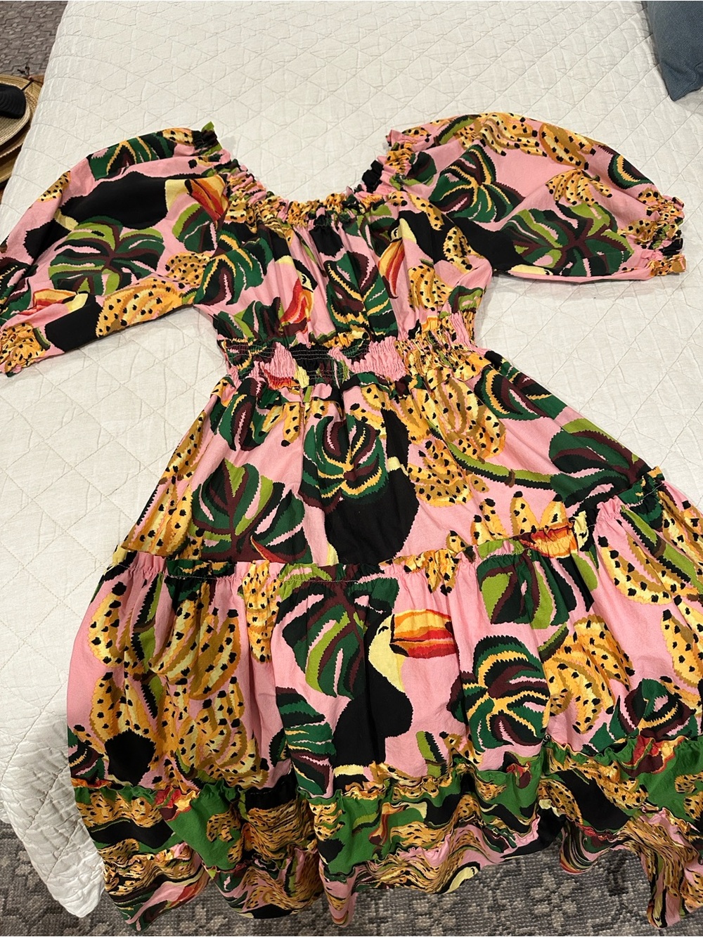 FARM Rio Multicolor Toucan Tiered Maxi Dress in Pink, Green & Yellow - Picture 7 of 8
